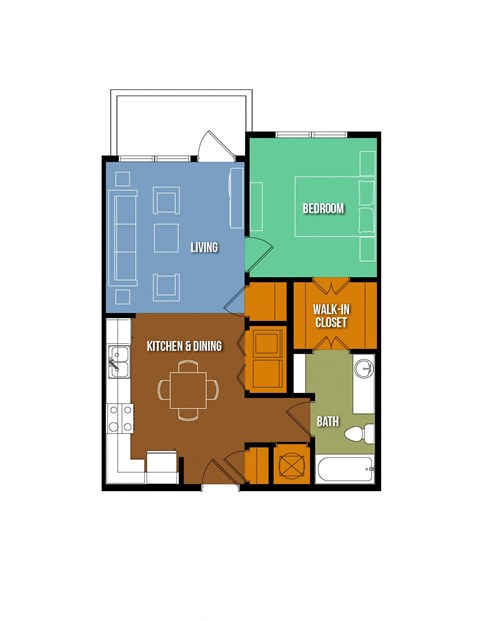 Floor plan for 1 bed, 1 bath, 676 sqft
